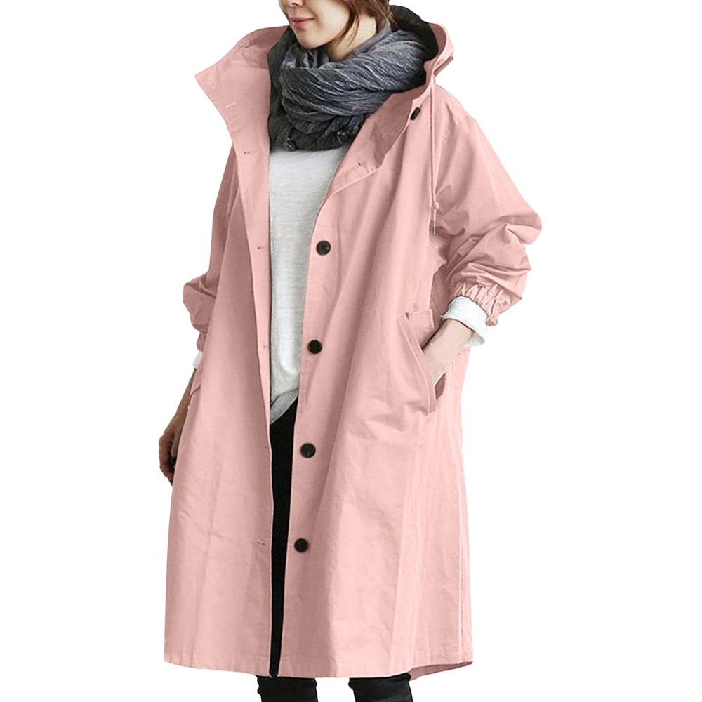 KBOPLEMQ Women's Elegant Long Trench Coat, Windproof Solid-Color Lapel Coat with Buttons and Pockets