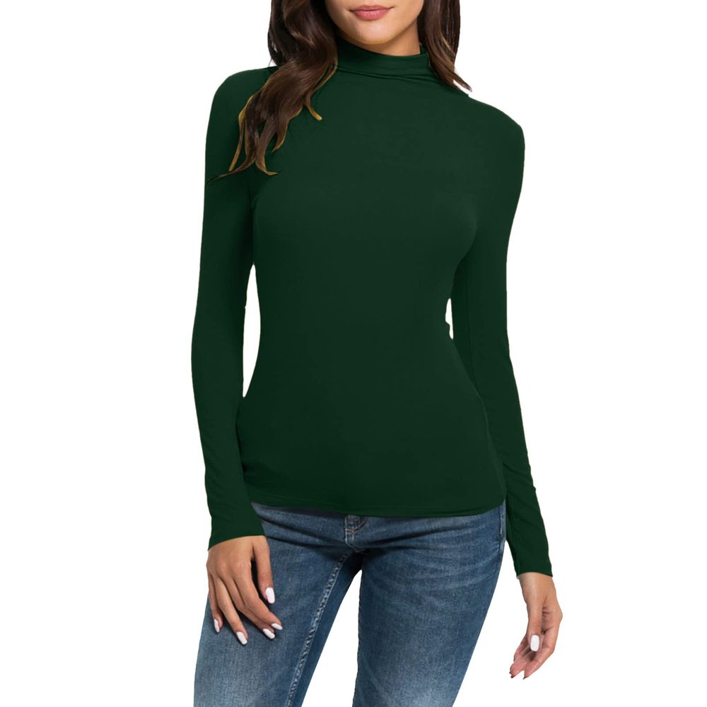 KBOPLEMQ Women's Long-Sleeve Stretch Ribbed Slim-Fit Crew-Neck Top