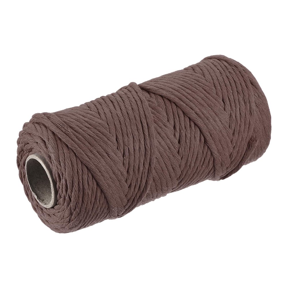 QUARKZMAN Twisted Braided Cotton Rope, Single-Strand Cord, Brown, 100 m/109 yd, 4 mm Diameter for Wall Hangings, Plant Hangers, Knitting and Macramé