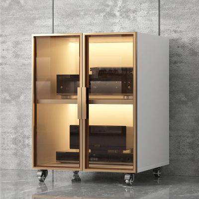 LYXWGRZD Hi-Fi Audio Rack with Wheels, Tempered Glass and Adjustable Shelves, 75 cm