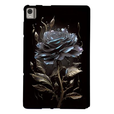 LMFULM Case for Nokia T21 10.4-inch, Soft TPU Silicone Cover, Black Floral Pattern
