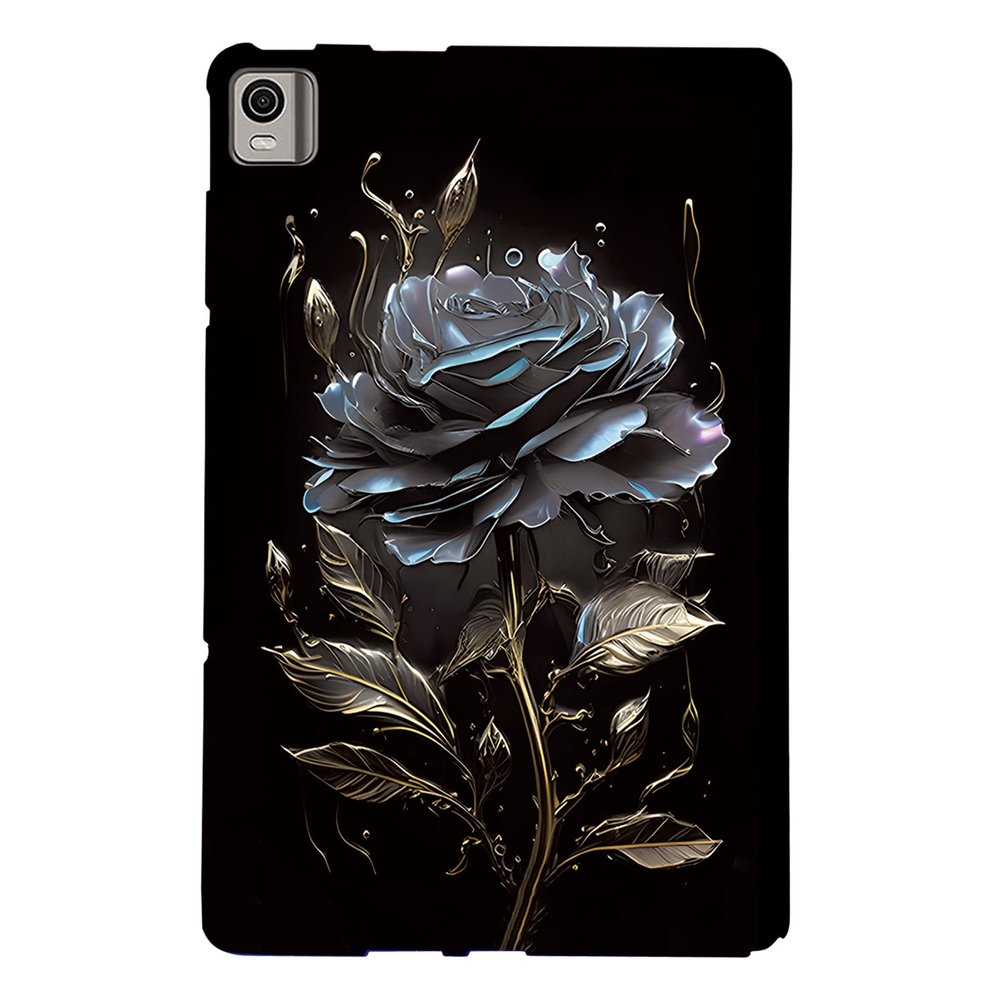 LMFULM Case for Nokia T21 10.4-inch, Soft TPU Silicone Cover, Black Floral Pattern