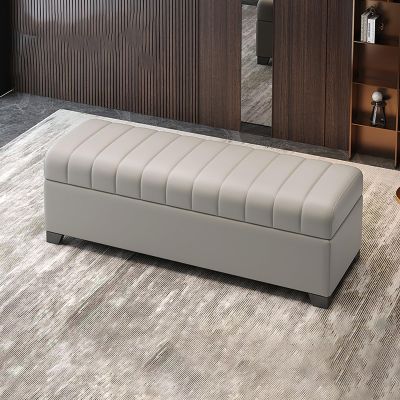 Upholstered Leather Storage Bench for Bedroom, Heavy-Duty Foam Ottoman, 42.9 cm High