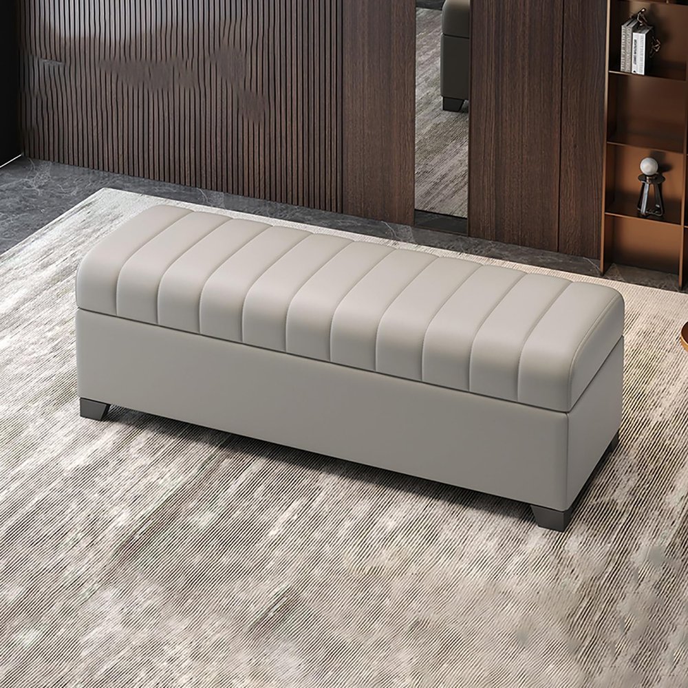 Upholstered Leather Storage Bench for Bedroom, Heavy-Duty Foam Ottoman, 42.9 cm High