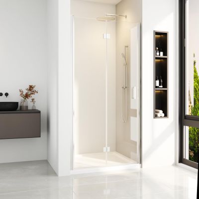Niche Shower Enclosure 90 x 195 cm with 180° Folding Door, 6 mm Tempered Nano Glass