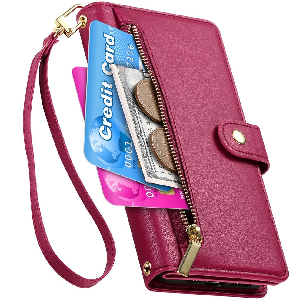 BAILI Zipper Wallet Case for Motorola Moto G84, 9 Card Slots