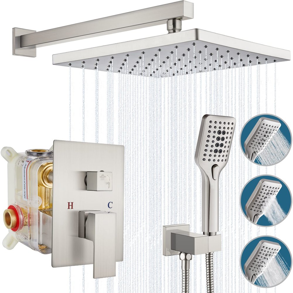 Brushed Nickel 2-Way Wall-Mount Rain Shower System