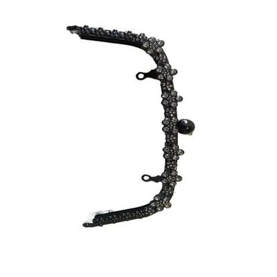 ZiYouao 22 cm Black Arch Kiss-Clasp Purse Frame with Flower and Diamond Details