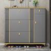 Ultrathin Shoe Cabinet, Narrow Entryway Shoe Rack with Drawer and 3 Adjustable Dividers, Gray, 120 x 24 x 118 cm view 2