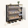 Ultrathin Shoe Cabinet, Narrow Entryway Shoe Rack with Drawer and 3 Adjustable Dividers, Gray, 120 x 24 x 118 cm view 3