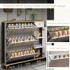 Ultrathin Shoe Cabinet, Narrow Entryway Shoe Rack with Drawer and 3 Adjustable Dividers, Gray, 120 x 24 x 118 cm view 4