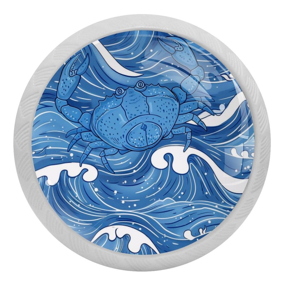 lcndlsoe Blue Wave Carb Sea Pattern Crystal Glass Cabinet Knobs, 4-Pack, Glow in the Dark