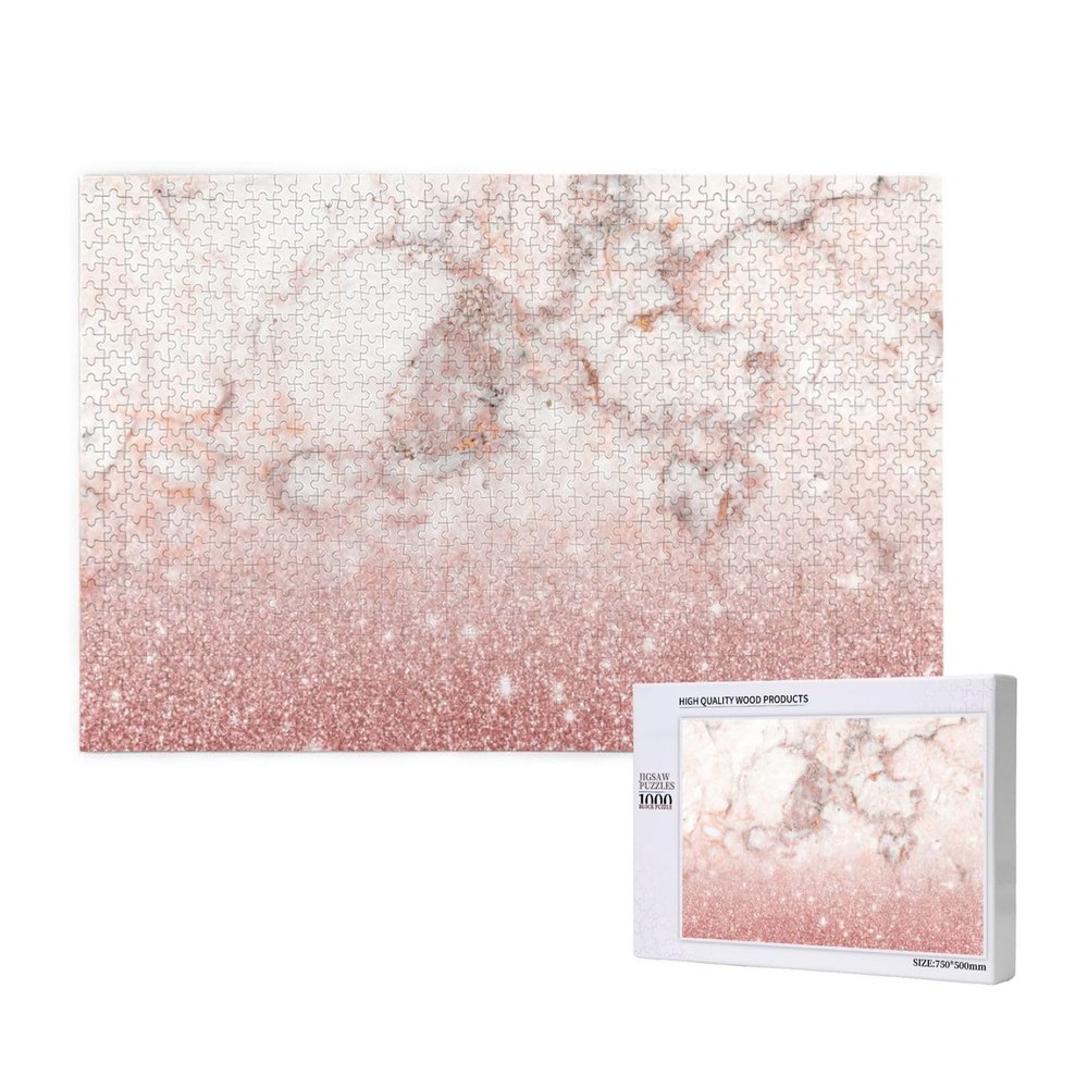 Artistic Pink, Rose Gold, Glitter, White Marble Ombre 1000-Piece Wooden Puzzle