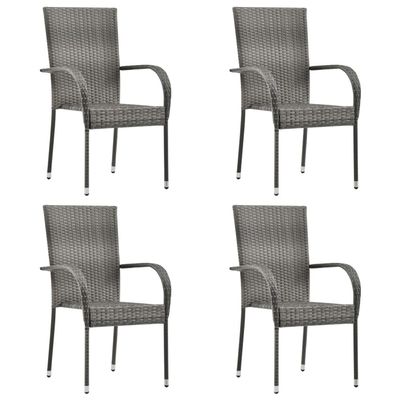 Stackable Garden Chairs, Set of 4, Gray Polyrattan