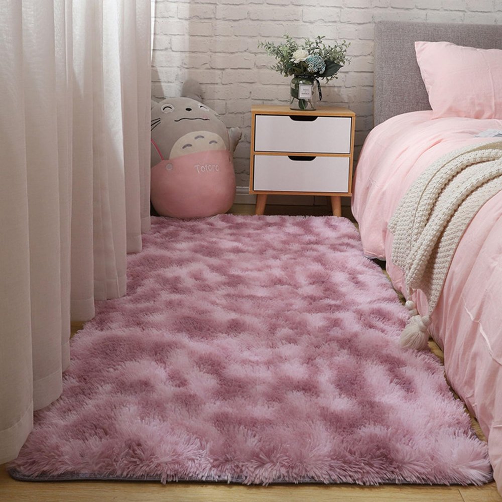 XUEDNGM Shaggy High-Pile Rug 160 x 360 cm, Modern Plush Bedroom Runner, Non-Slip Backing, Soft, Easy-Care, Durable, Pink
