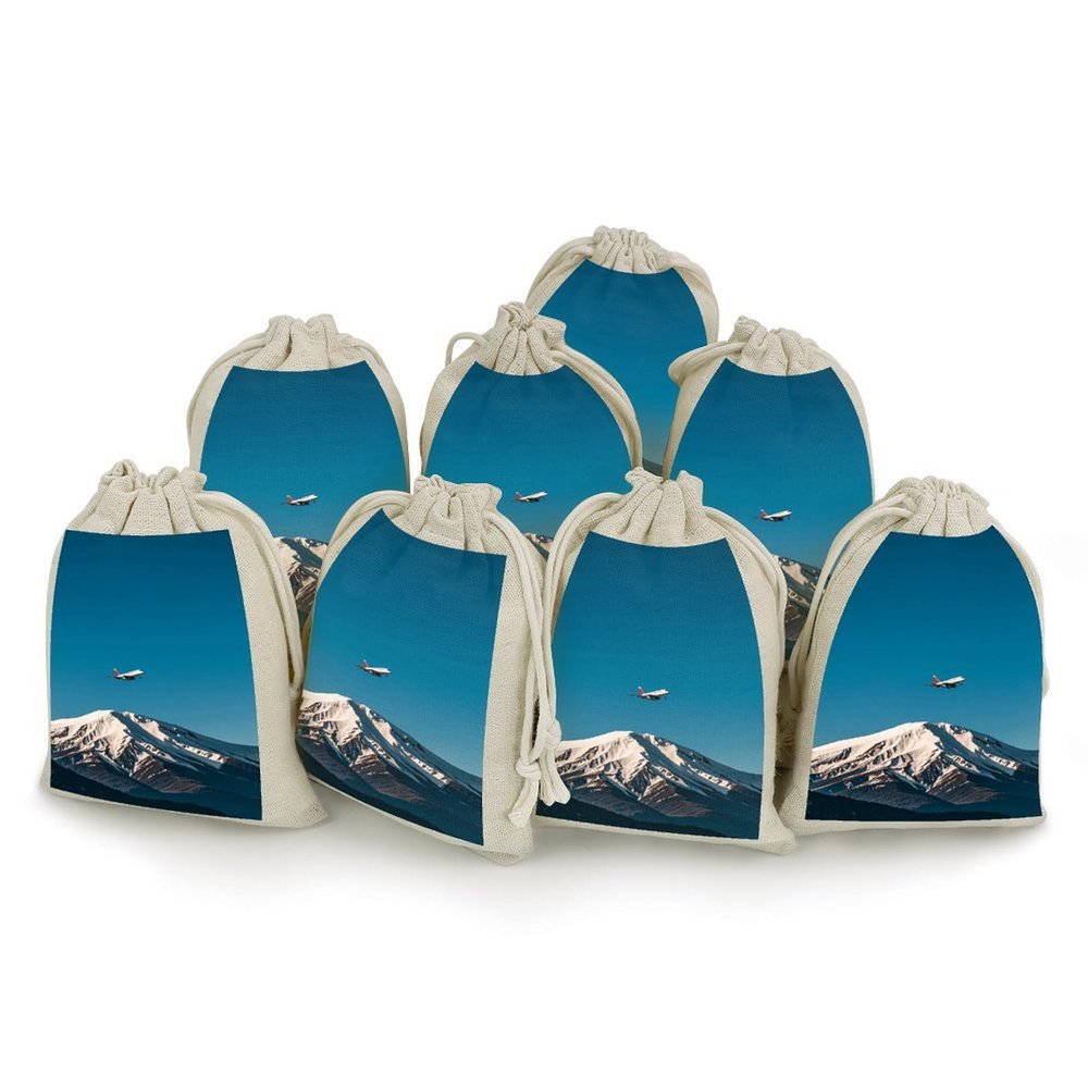 GHBNK Bunches Pocket Spring Snowy Mountain Airplanes Cotton Drawstring Bags