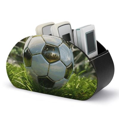 BTCOWZRV PU Leather Remote Control Holder, 5 Compartments, Green Grass Soccer Design