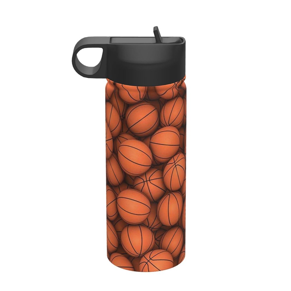 YFSGDLBN Basketball Sports Water Bottle, Printed, 530 ml, Insulated, with Straw, Orange