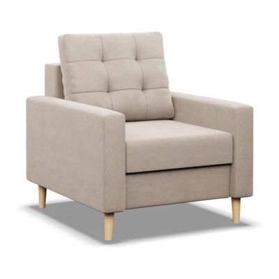 Mebligo Blank Armchair, Foam-Padded, Scandinavian Lounge Chair, Beige (Paros 02)