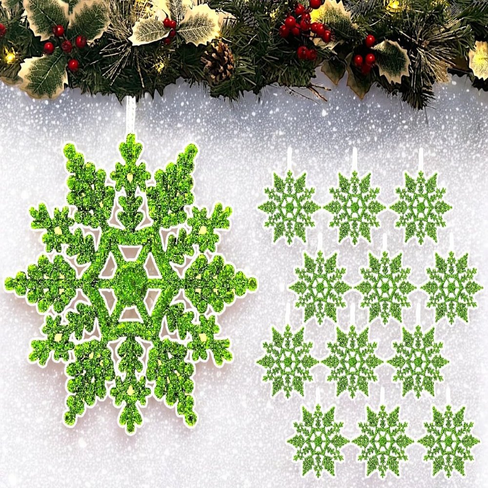 Glitter Snowflake Hanging Decoration (Lime Green)