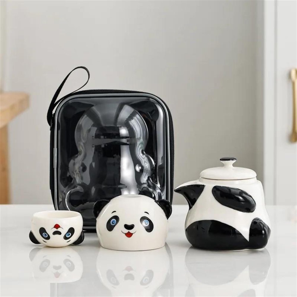 ATGQBCF Panda-Shaped Tea Set with Ceramic Teapot and Teacups (B)