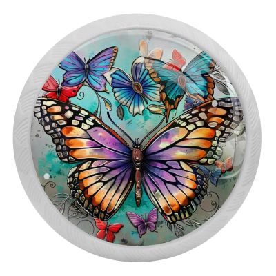 lcndlsoe Colorful Vintage-Style Butterfly Knobs, Crystal Glass, for Drawers, Kitchen Cabinets, Dressers and Wardrobes, 4-Pack, Glow in the Dark