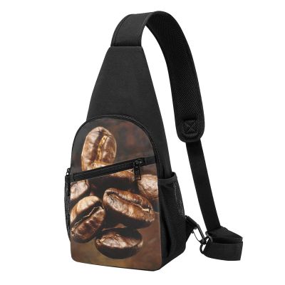 Coffee Bean Print Chest Bag for Men and Women, Outdoor Sling Bag, Waist Bag, Hiking and Sports, Black, One Size