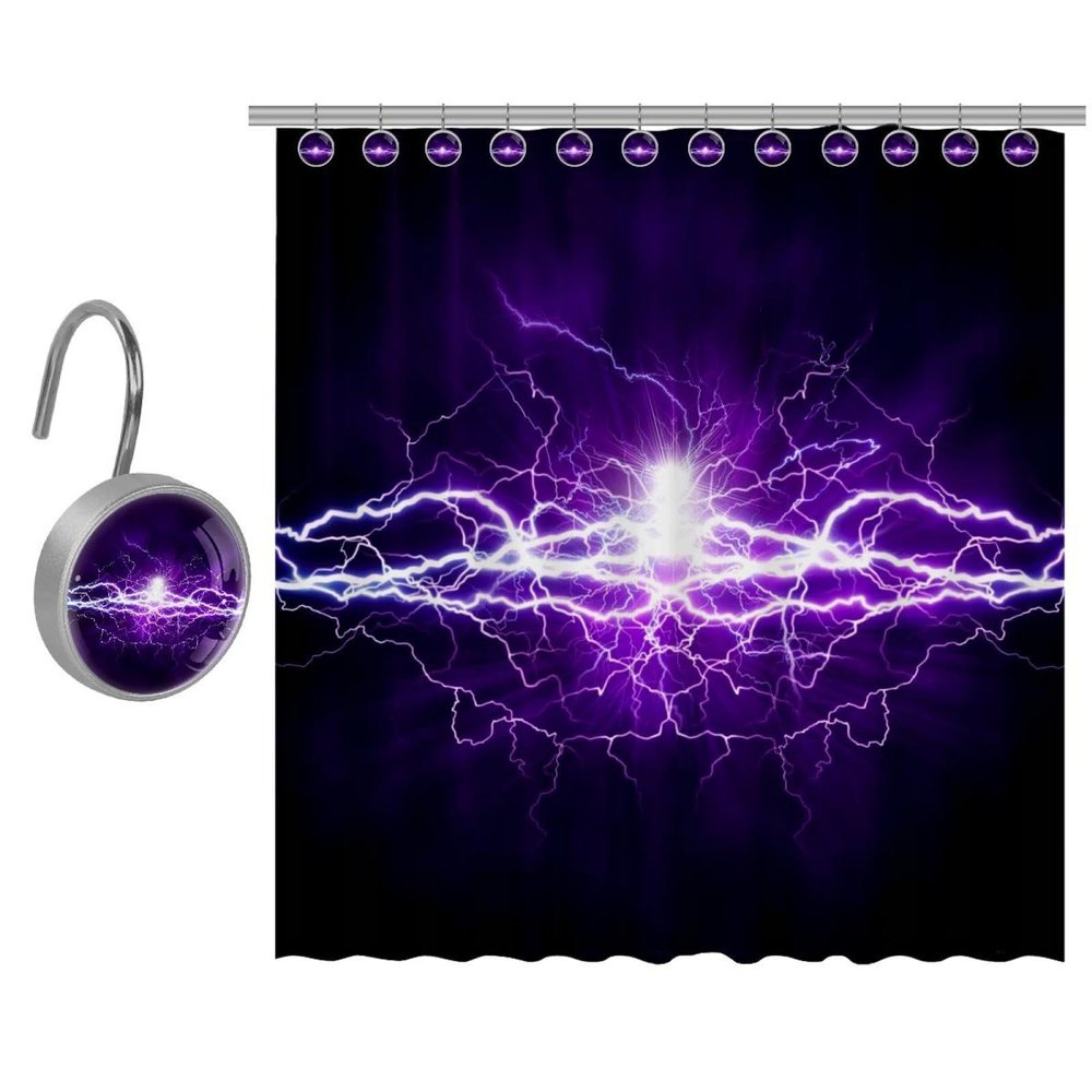 Eslifey Shower Curtain with 10 Hooks, Purple Fulmination Art Decor, 168 x 183 cm