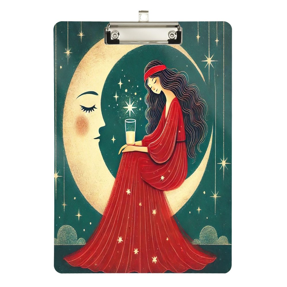 Clipboards for Women Sitting on the Moon, Acrylic Clipboard for Medical Assistants, A4/Letter Size, 12.5 x 9 in, Silver Clip