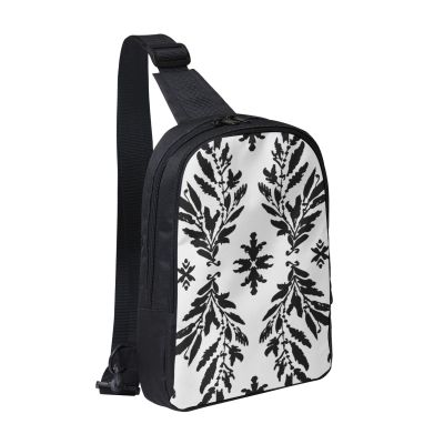Black and White Leaf-Print Chest Bag for Men and Women