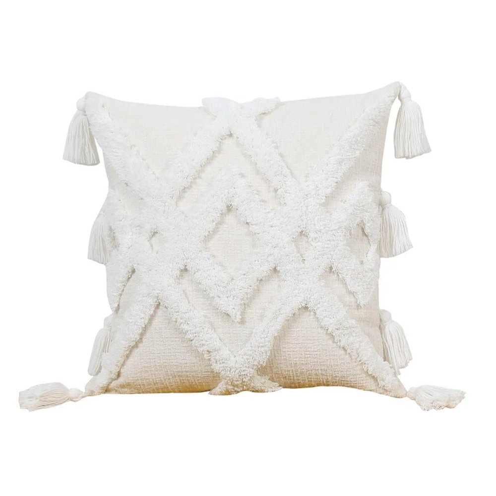 MANQILE Boho Tufted Pillow Cover with Geometric Pattern and Tassels, 1 Pc