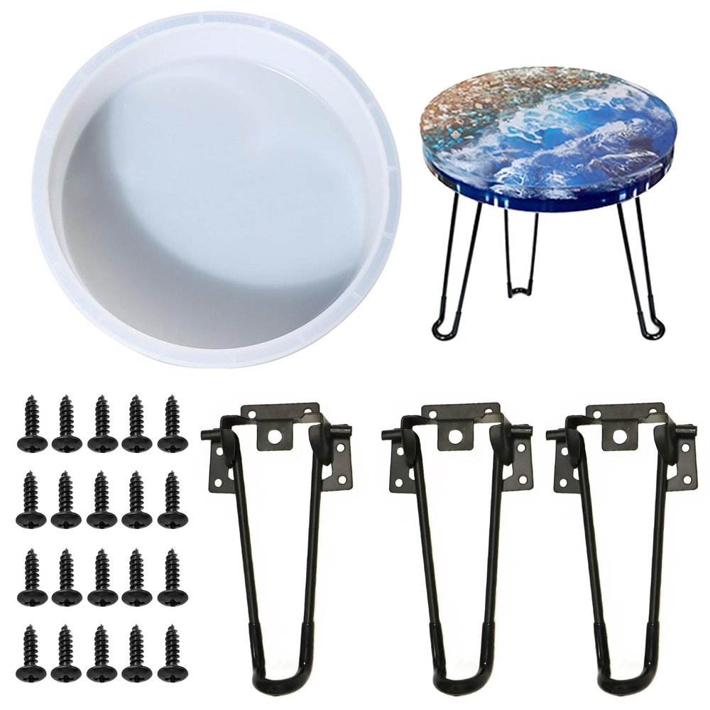 JMZLLRX 28 cm Round Silicone Epoxy Resin Mold with Hairpin Legs