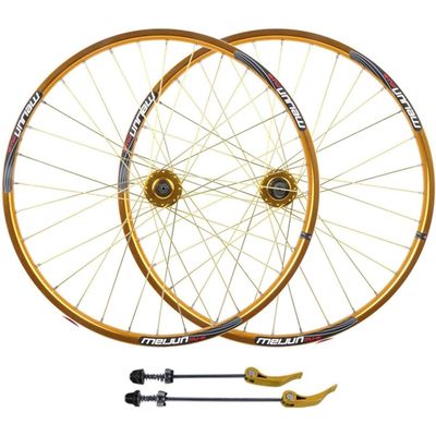 26-Inch Road Bike Wheelset, Disc Brake, Quick Release, Double-Wall Alloy Rims, 7–10-Speed, Gold
