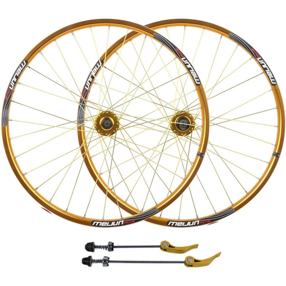 26-Inch Road Bike Wheelset, Disc Brake, Quick Release, Double-Wall Alloy Rims, 7–10-Speed, Gold