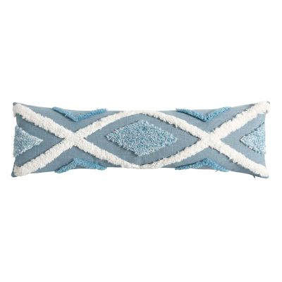 MANQILE 1-Piece Tufted Pillow Cover with Blue Geometric Pattern and Tassels