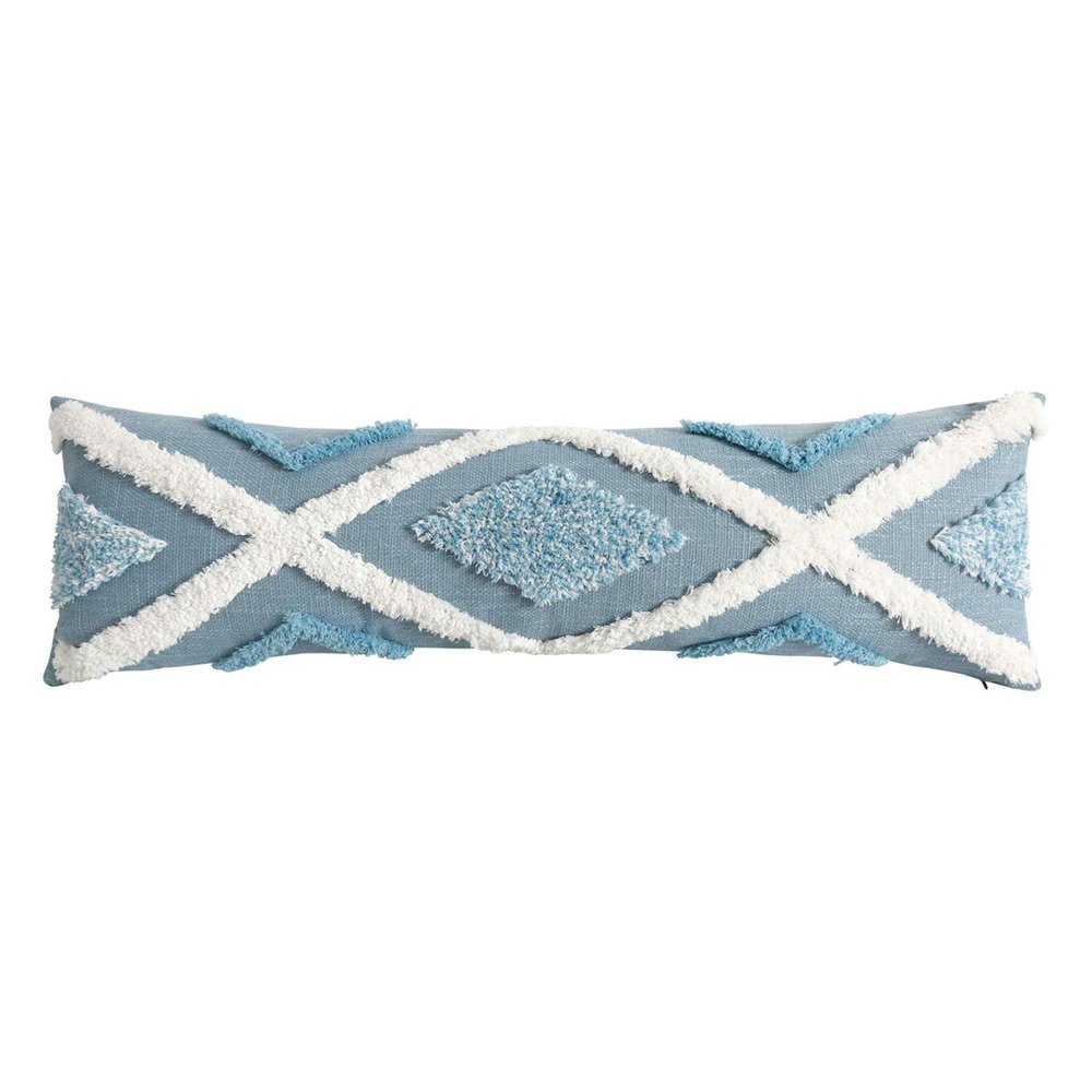 MANQILE 1-Piece Tufted Pillow Cover with Blue Geometric Pattern and Tassels