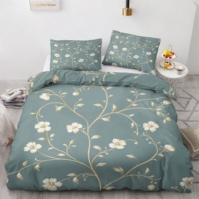 Generic Floral Bedding Set 155 x 220 cm – Country-Style Duvet Cover with 1 Pillowcase 80 x 80 cm, Soft Iron-Free Microfiber, 2-Piece Set with Zipper, Reversible Bedding, M&-1070