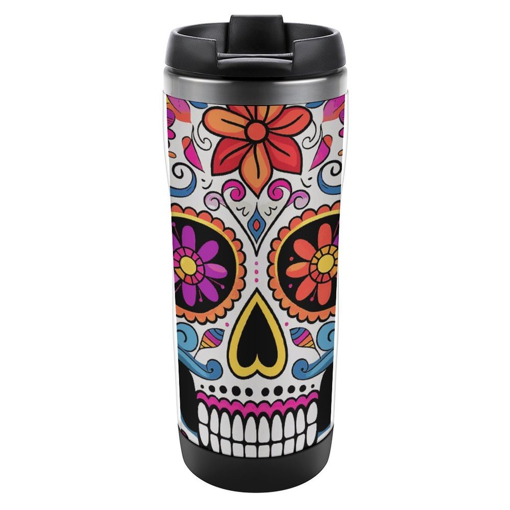 GHBNK Sugar Skull Travel Coffee Mug, Stainless Steel, Double-Walled Insulated Cup with Lid