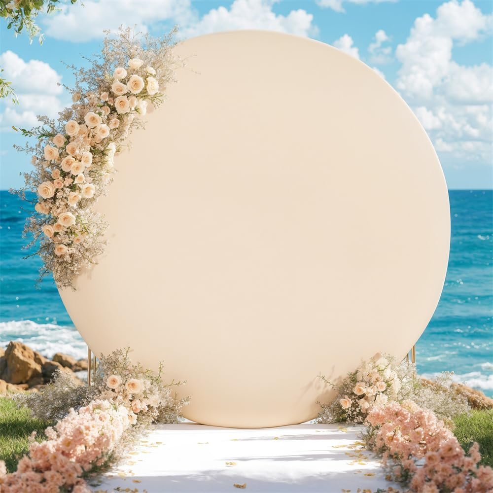 FANSU Round Wedding Arch Cover, Arch Backdrop Cover for Birthday Parties, Ceremonies and Banquets, 2.3 m/7.5 ft, Khaki