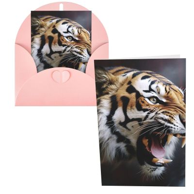 RLDOBOFE Greeting Cards with Envelopes, Half-Fold, Blank, Birthday and Thank-You Cards, A Tiger Roars, 4 x 6 in