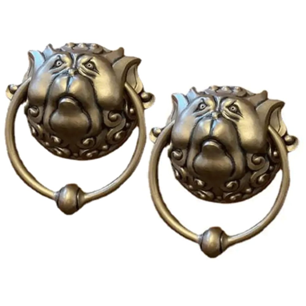 FUEAST Set of 2 Vintage Pull Handles with Lifelike Resin Dragon Design for Wall Mounting, Dog Head Door Knocker and Gate Ring Handle