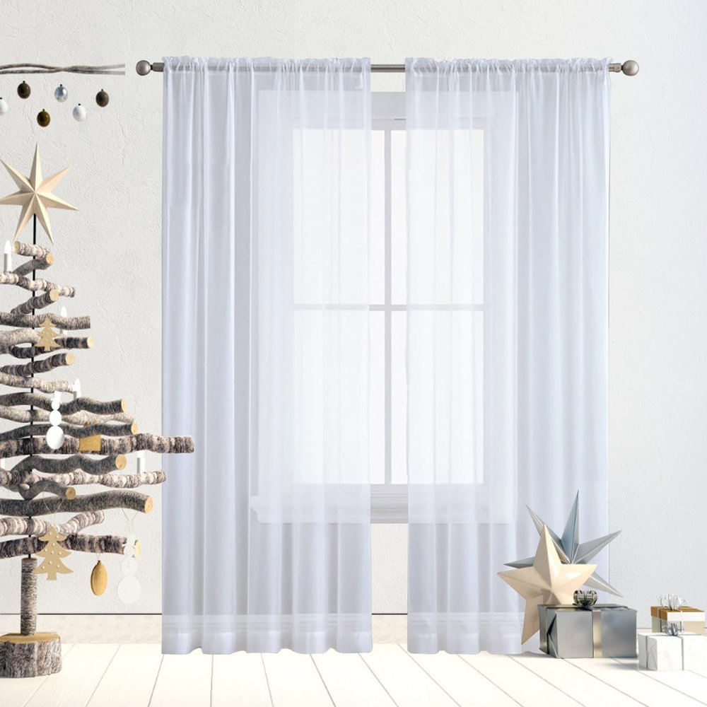 GAIFNAG Sheer Curtain, 210 x 170 cm, White, Linen Look