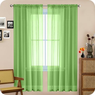 Sheer Striped Curtain 110 x 160 cm, Linen Look, Light Green
