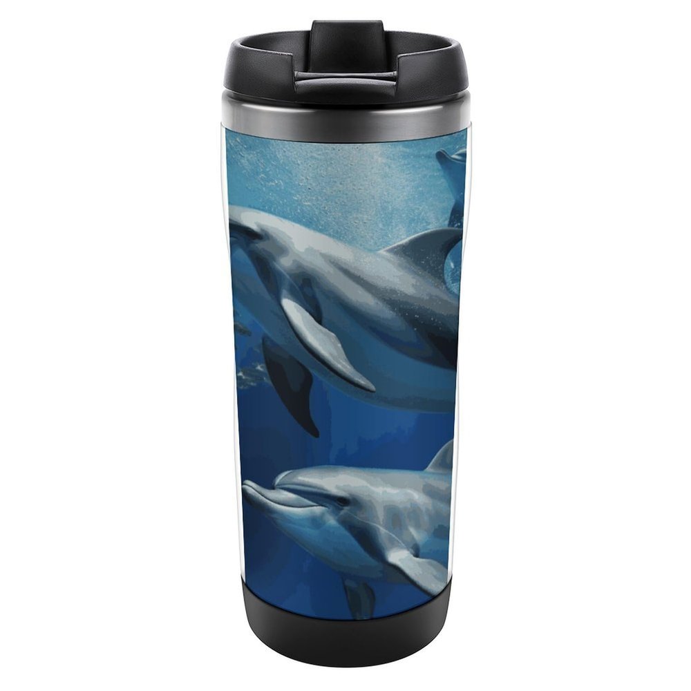 GHBNK Sea Dolphin Travel Coffee Tumbler, Stainless Steel, Insulated, Double-Walled, Reusable, with Lid