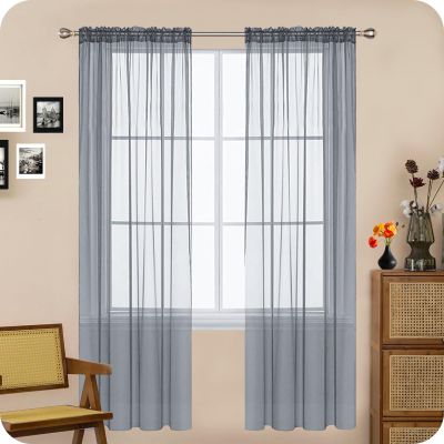 GAIFNAG Sheer Curtain Panel 230 x 240 cm, Linen Look, Heat Protection, Light Gray
