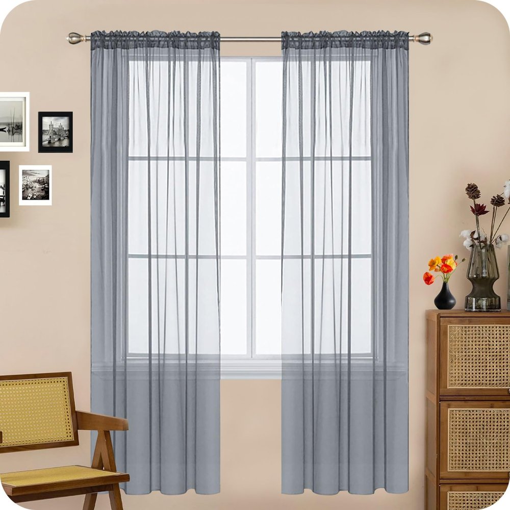 GAIFNAG Sheer Curtain Panel 230 x 240 cm, Linen Look, Heat Protection, Light Gray