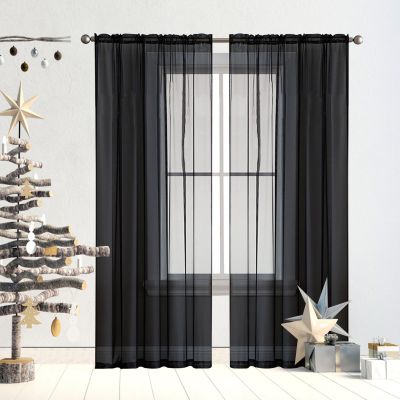 GAIFNAG Sheer Linen-Look Curtain, 150 x 80 cm, Black