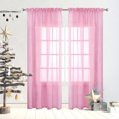 GAIFNAG Sheer Short Curtain, 120 x 250 cm, Linen Look, Pink