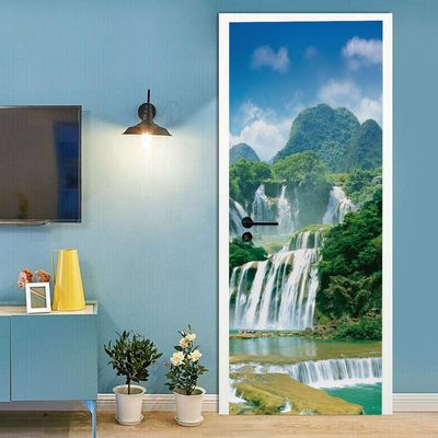 FYRHLH Self-Adhesive Door Wallpaper, Forests & Waterfalls 3D Door Decal, Removable Waterproof, 77 x 200 cm