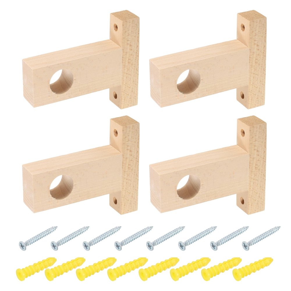 QUARKZMAN 4-Piece Wooden Rod Holders for 25 mm Curtain Rods, with Screws